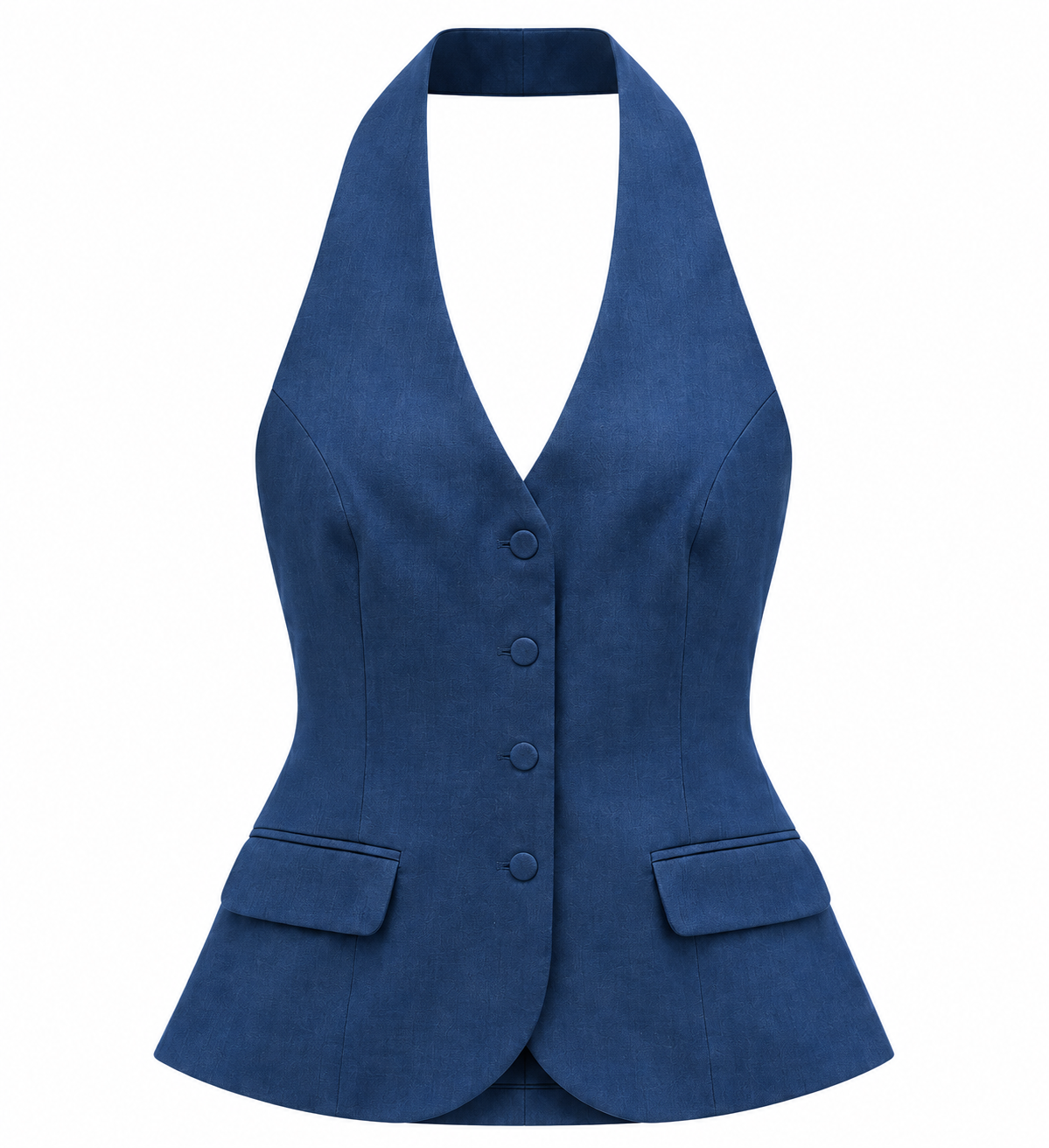 Halter Yaka Maskulen Yelek Çift Pileli Palazzo Pantolon Takım- 5516