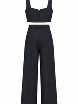 Tasarım Denim Görünümlü Top Pantolon Takım - 3370
