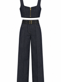 Tasarım Denim Görünümlü Top Pantolon Takım Siyah - 3370