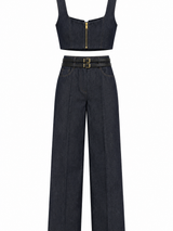 Tasarım Denim Görünümlü Top Pantolon Takım - 3370