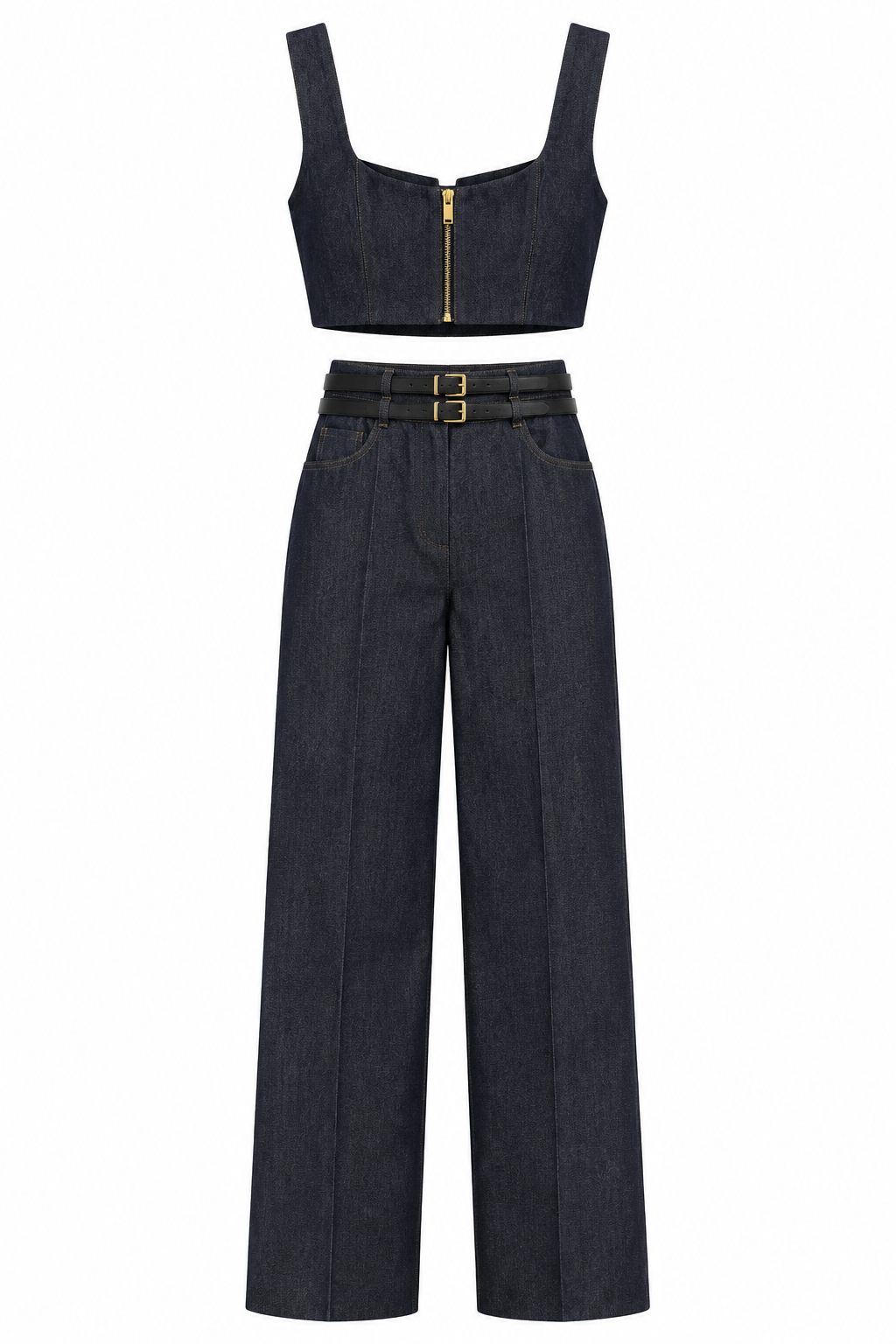 Tasarım Denim Görünümlü Top Pantolon Takım - 3370